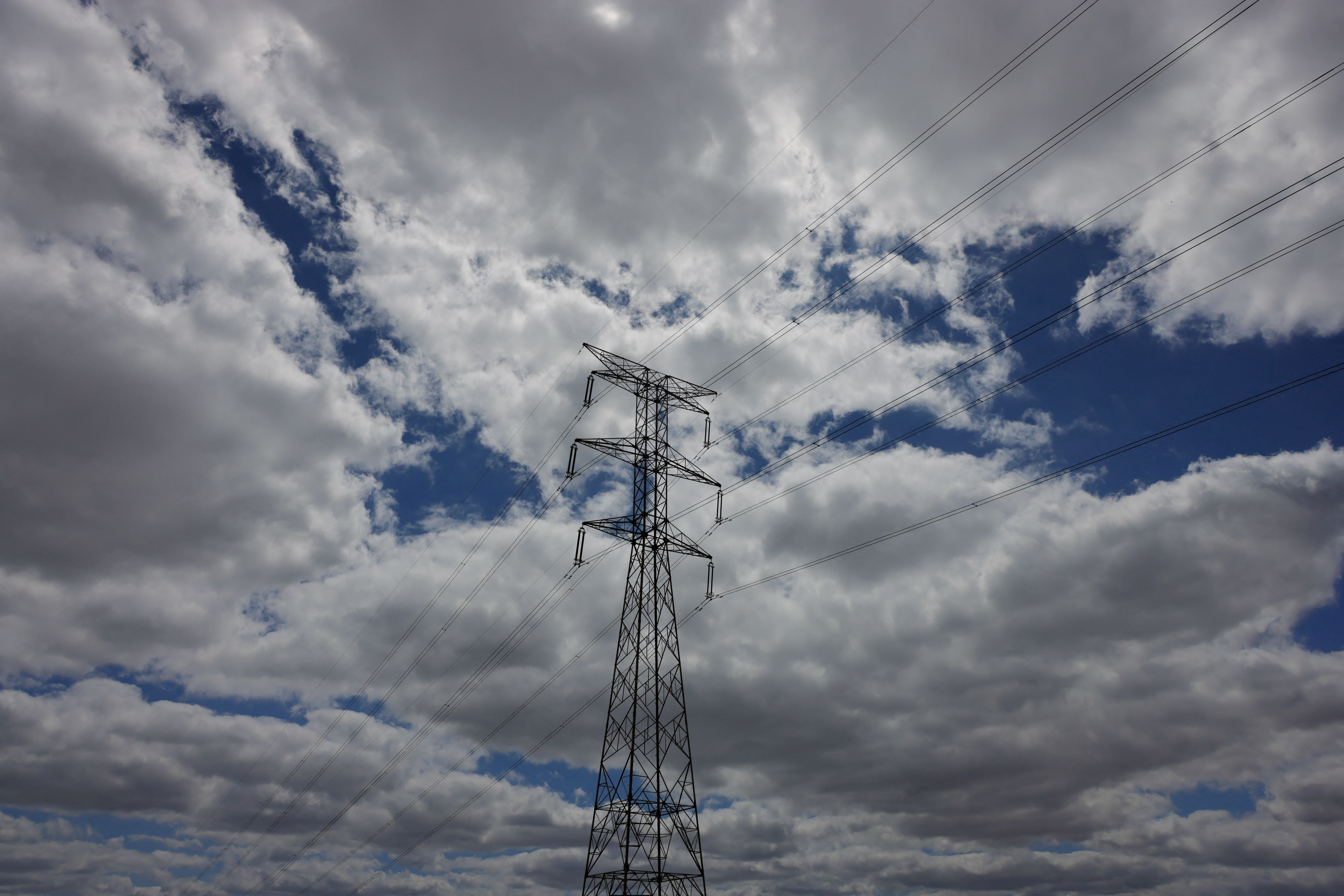 An electrical power pylon of high-tension electricity is pictured in a field, near Casares