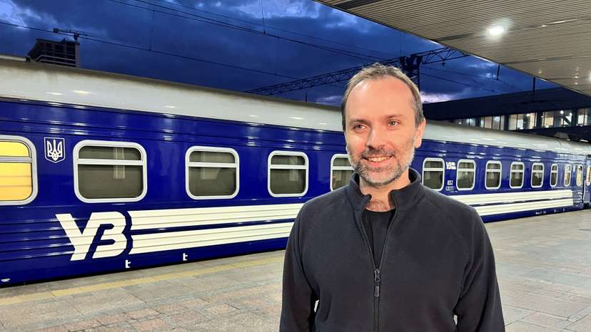 CEO of the state railway companyi Pertsovskyi speaks during an interview with Reuters in Kyiv