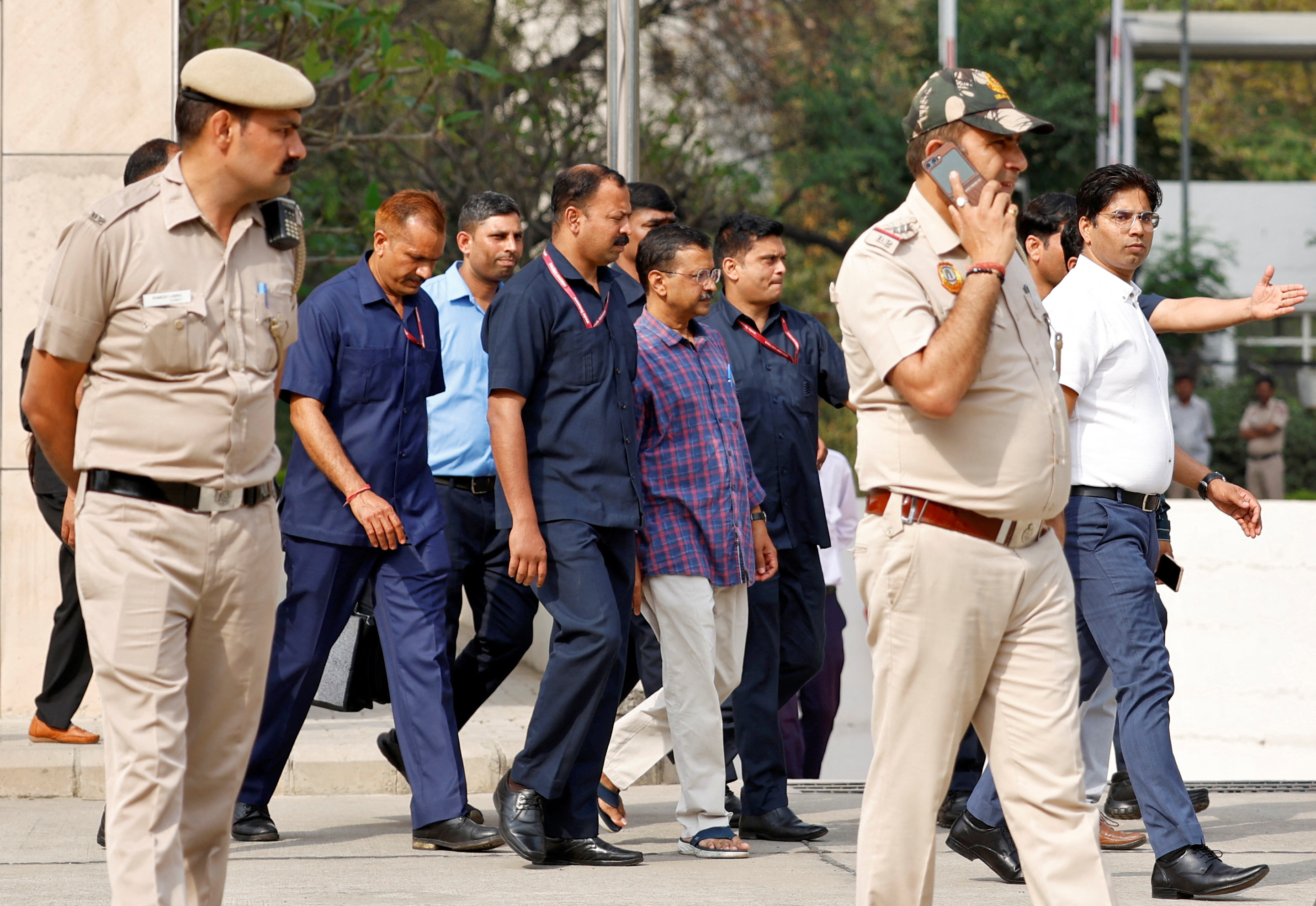 Chief Minister of Delhi  Arvind Kejriwa leaves the court in New Delhi