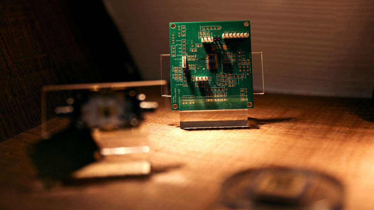 FILE PHOTO: A chip is pictured at the Taiwan Semiconductor Research Institute (TSRI) at Hsinchu Science Park in Hsinchu