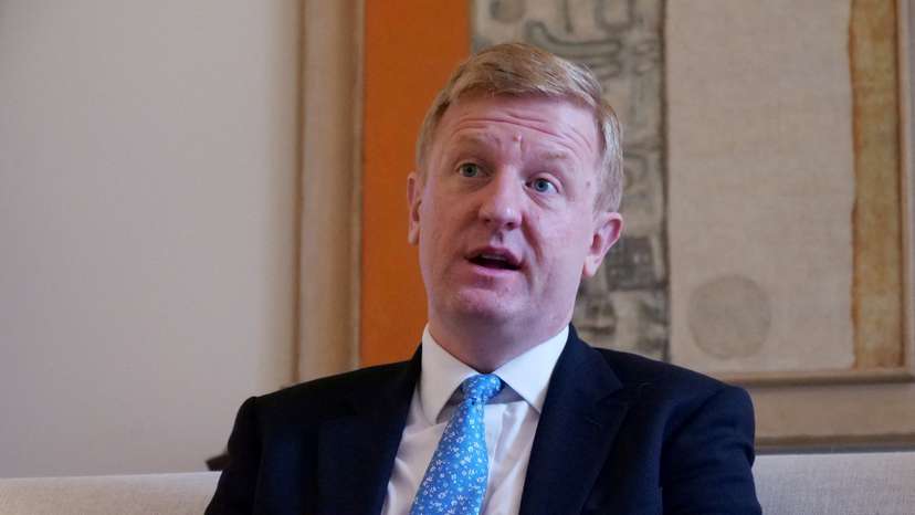 FILE PHOTO: British Deputy Prime Minister Oliver Dowden speaks during an interview with Reuters, in Seoul