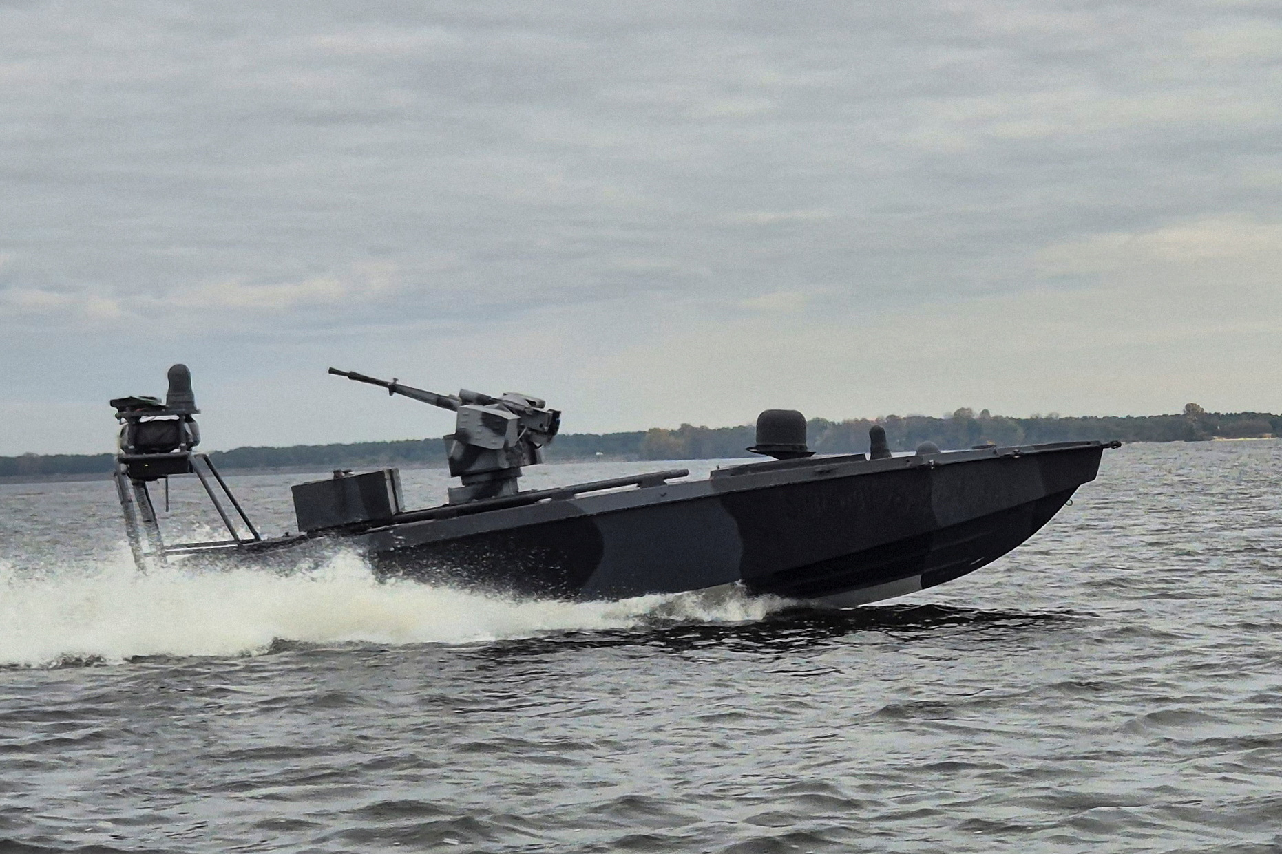 The latest version of Ukraine's Security Service (SBU) "sea baby" naval drone sails in an undisclosed location in Ukraine