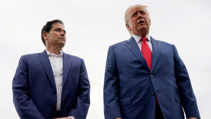 FILE PHOTO: U.S. President Donald Trump and U.S. Secretary of State Marco Rubio in Morristown, New Jersey