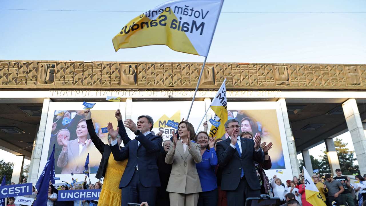 FILE PHOTO: Moldovan incumbent President Maia Sandu holds a campaign rally in Chisinau