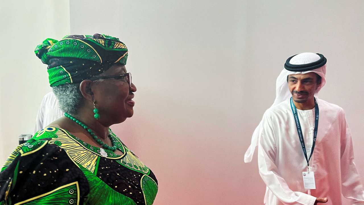 Director-General of the World Trade Organization Ngozi Okonjo-Iweala arrives to attend the opening of the WTO ministerial meeting in Abu Dhabi