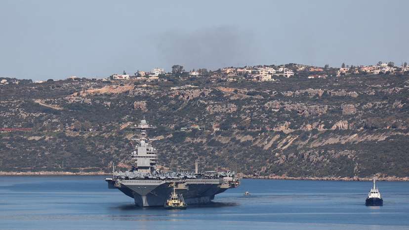 FILE PHOTO: USS Gerald R. Ford aircraft carrier leaves Souda Bay on the island of Crete
