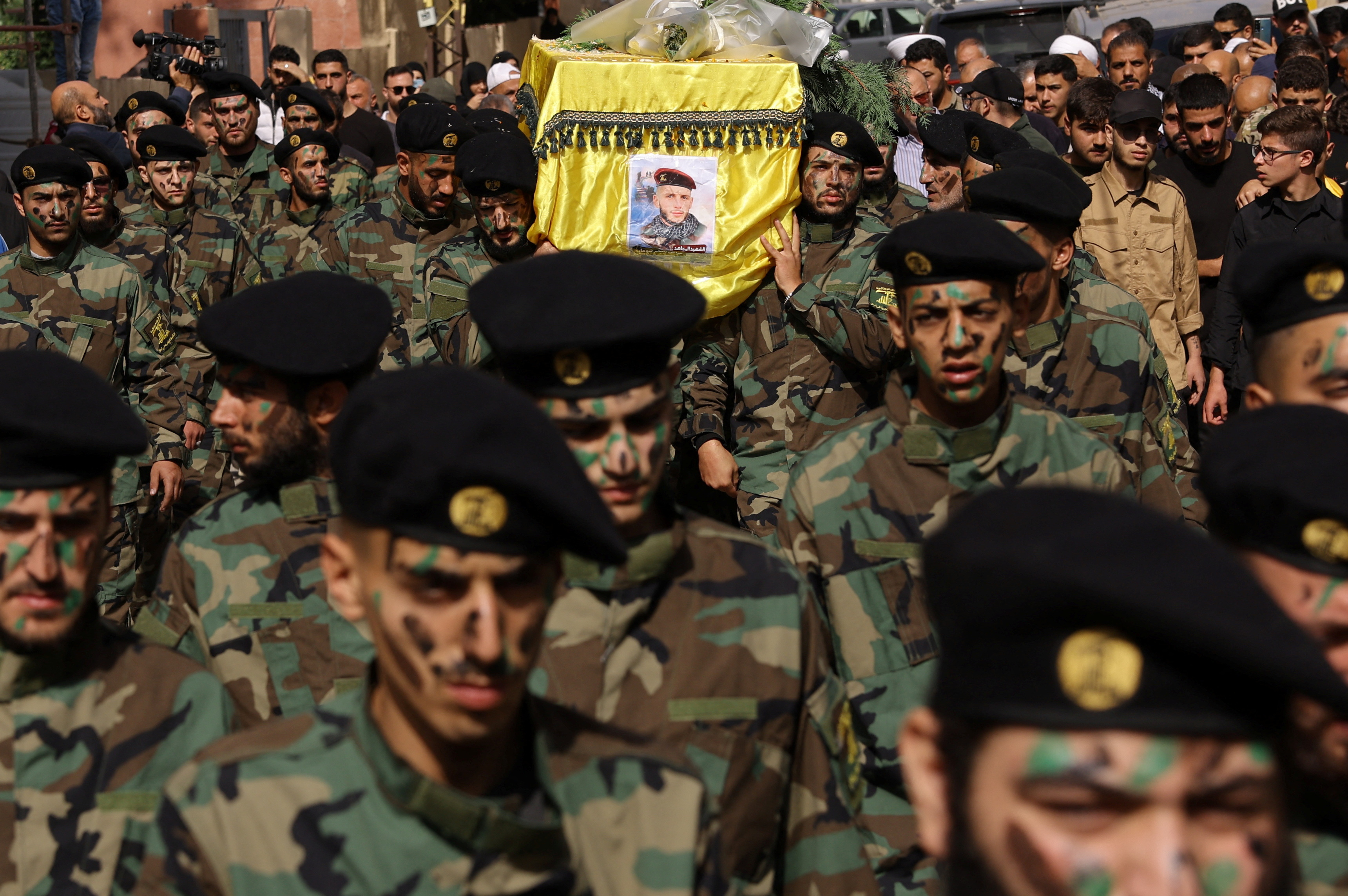 Funeral of Hezbollah member, who was killed in southern Lebanon amidst tension between Israel and Hezbollah, in Baalbek