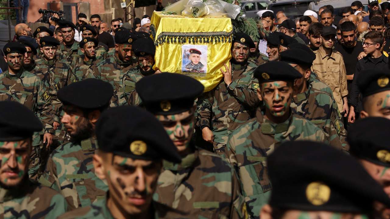 Funeral of Hezbollah member, who was killed in southern Lebanon amidst tension between Israel and Hezbollah, in Baalbek