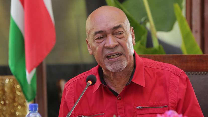 Former Suriname president Desi Bouterse speaks during a news conference in Paramaribo