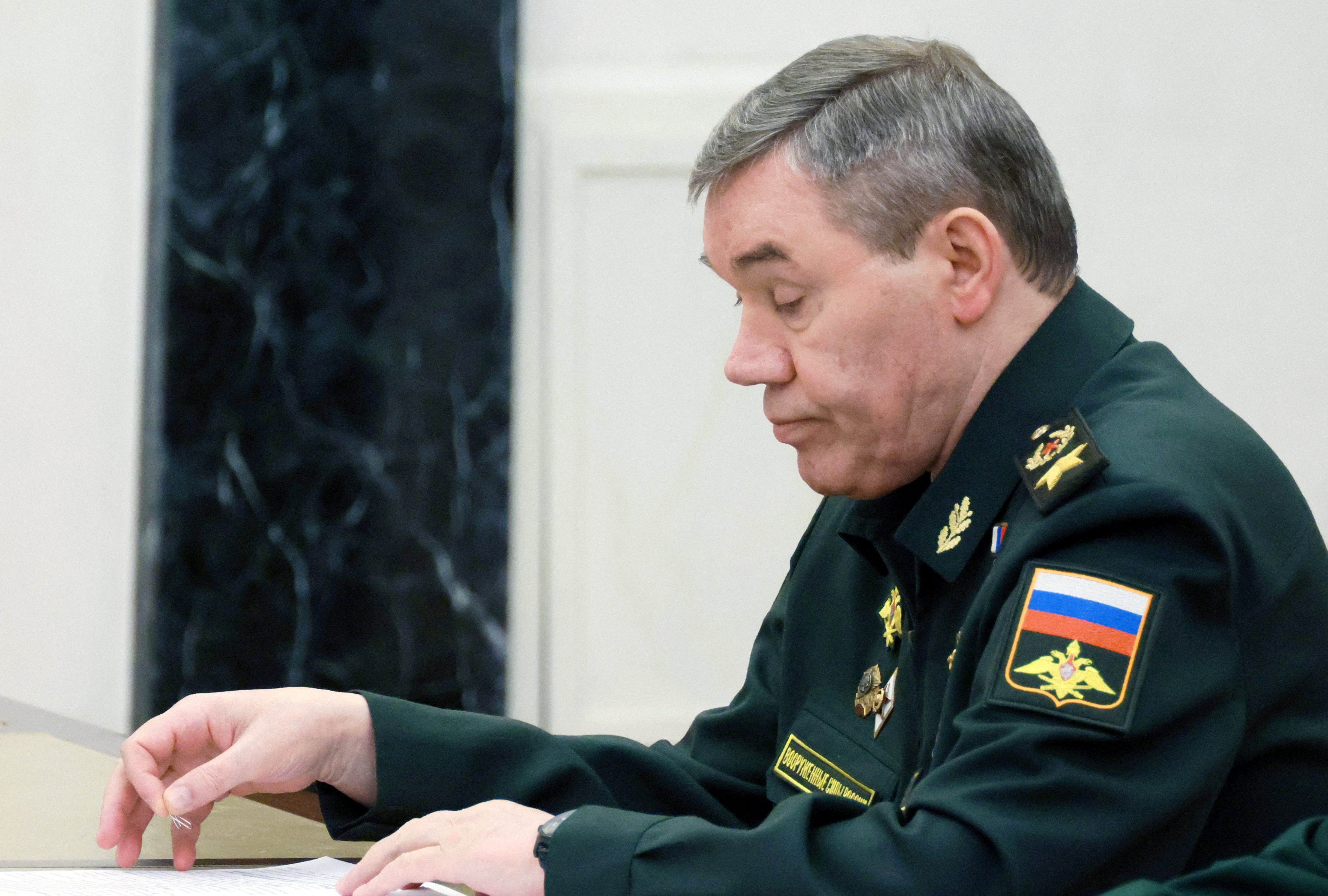 Chief of the General Staff of the Russian Armed Forces Valery Gerasimov attends a meeting, chaired by Russian President Vladimir Putin