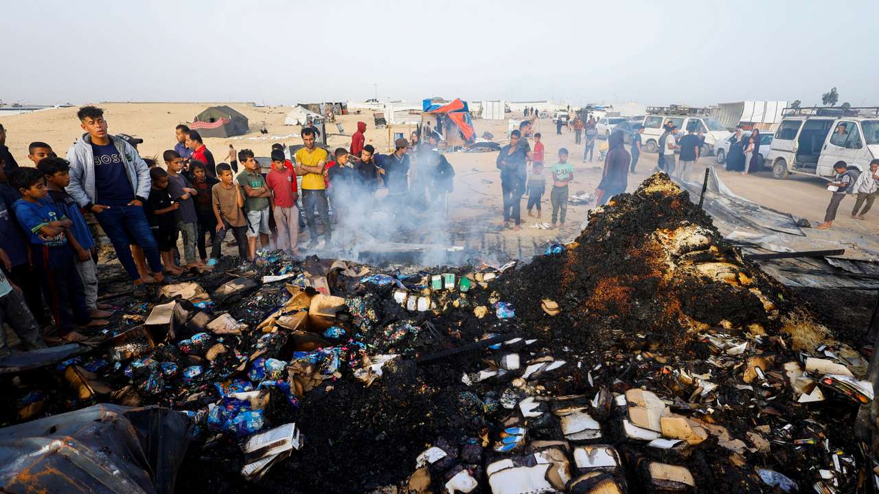 Aftermath of an Israeli strike on an area designated for displaced people, in Rafah in the southern Gaza Strip