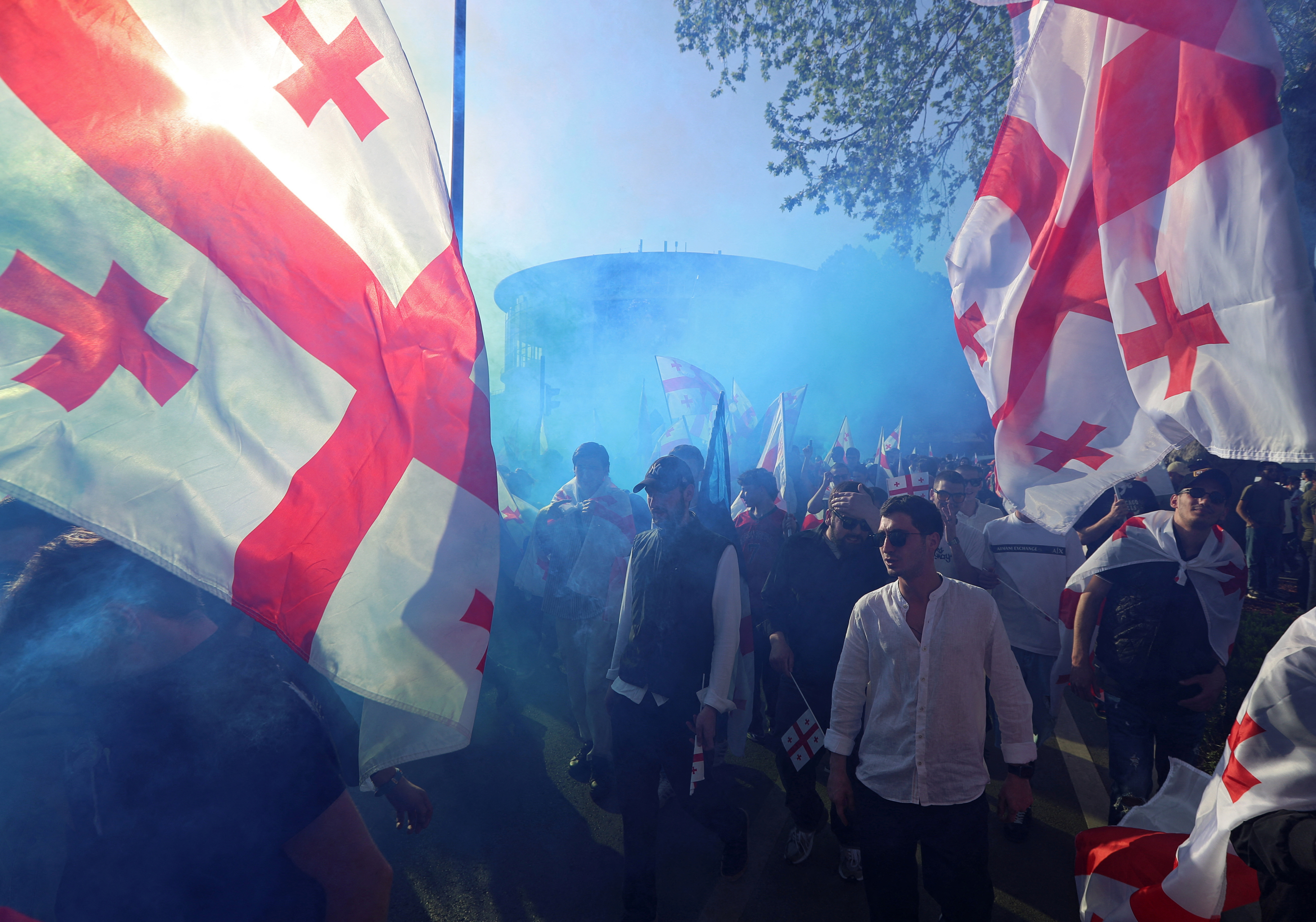 A pro-government rally in support of a bill on "foreign agents" in Tbilisi