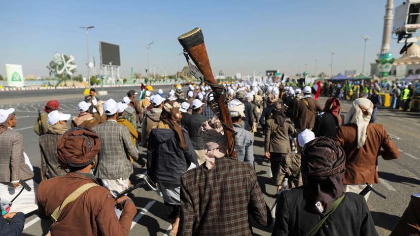Parade for new recruits whom Houthis say to send to Gaza