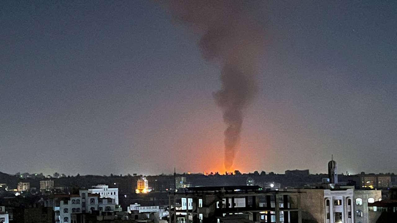 FILE PHOTO: Smoke rises in the sky following U.S-led airstrikes in Sanaa