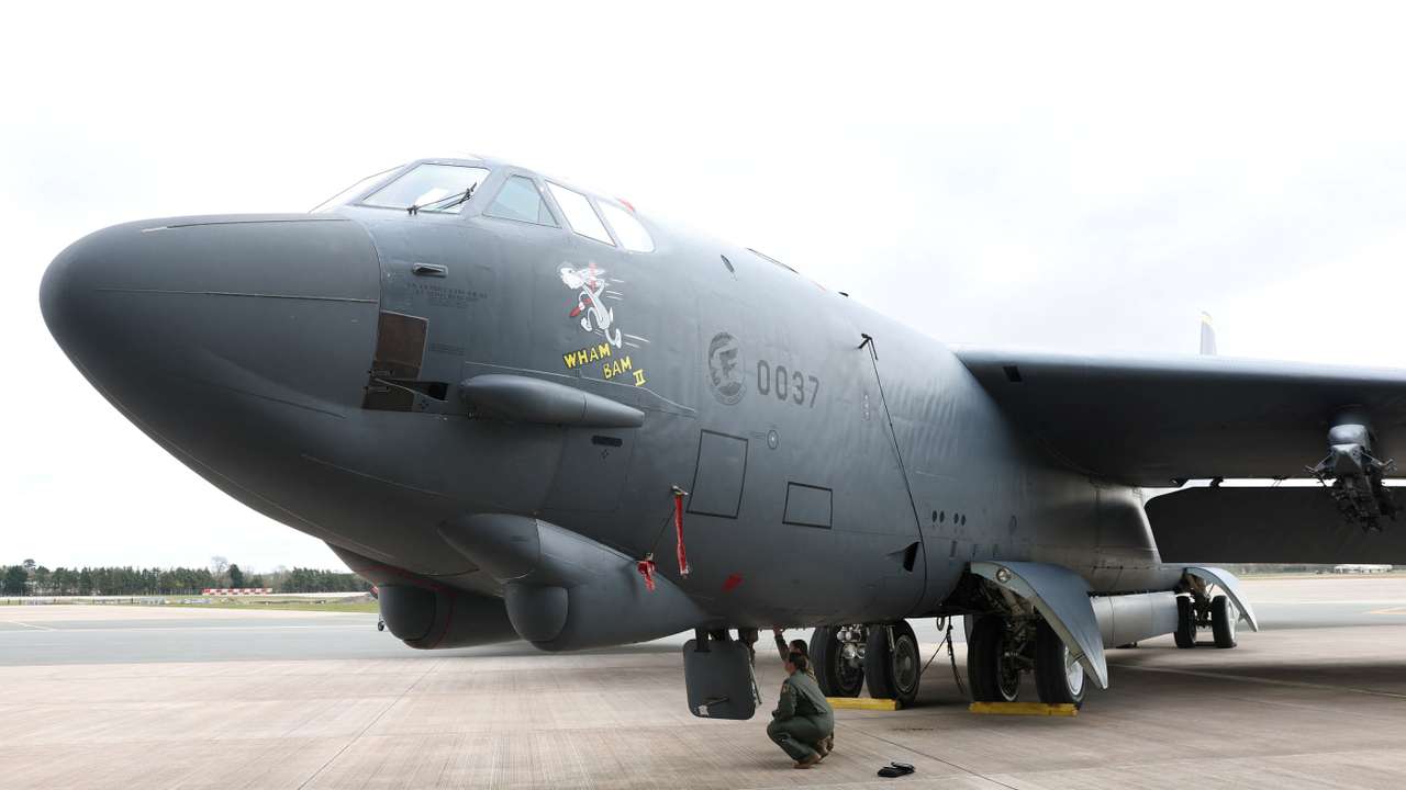 U.S. Air Force B-52H Stratofortress bomber aircraft stationed in support of Bomber Task Force, at RAF Fairford airfield, Fairford