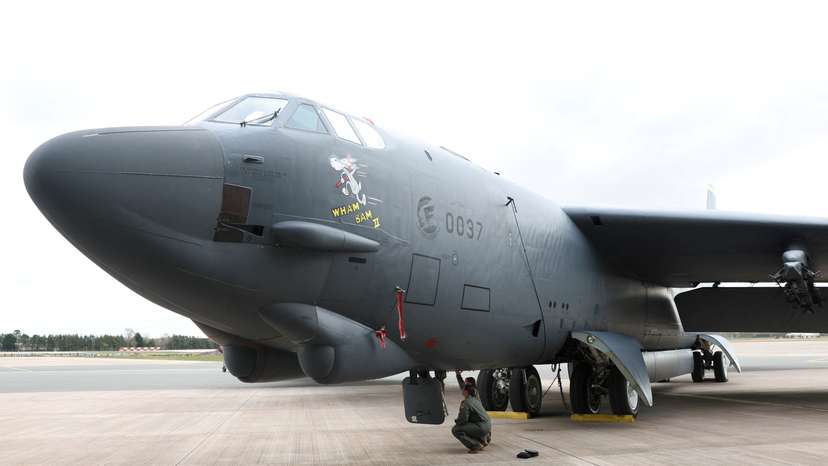 U.S. Air Force B-52H Stratofortress bomber aircraft stationed in support of Bomber Task Force, at RAF Fairford airfield, Fairford