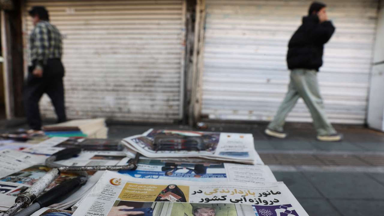 An Iranian newspaper with a cover photo of U.S. President Donald Trump, in Tehran
