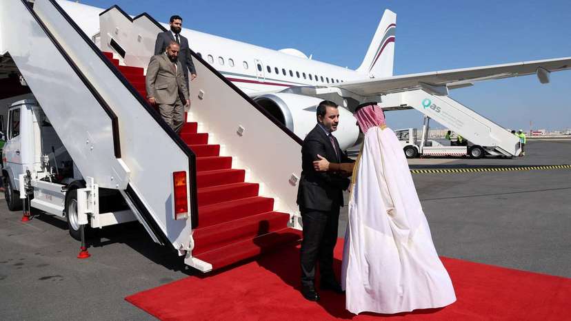 Syrian Foreign Minister Asaad Hassan al-Shibani, appointed by the country's new rulers, arrives in Doha