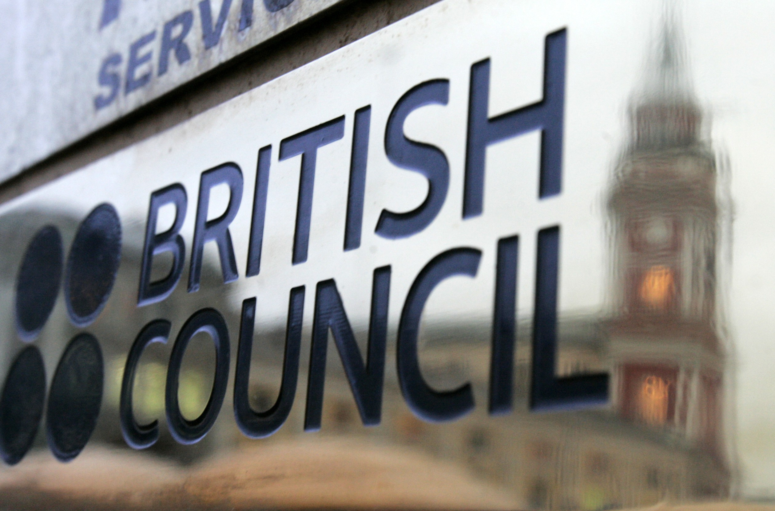 Plaque of British Council is seen outside its office in St Petersburg