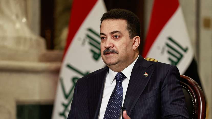 Iraqi Prime Minister Mohammed Shia al-Sudani speaks during an interview with Reuters in Baghdad