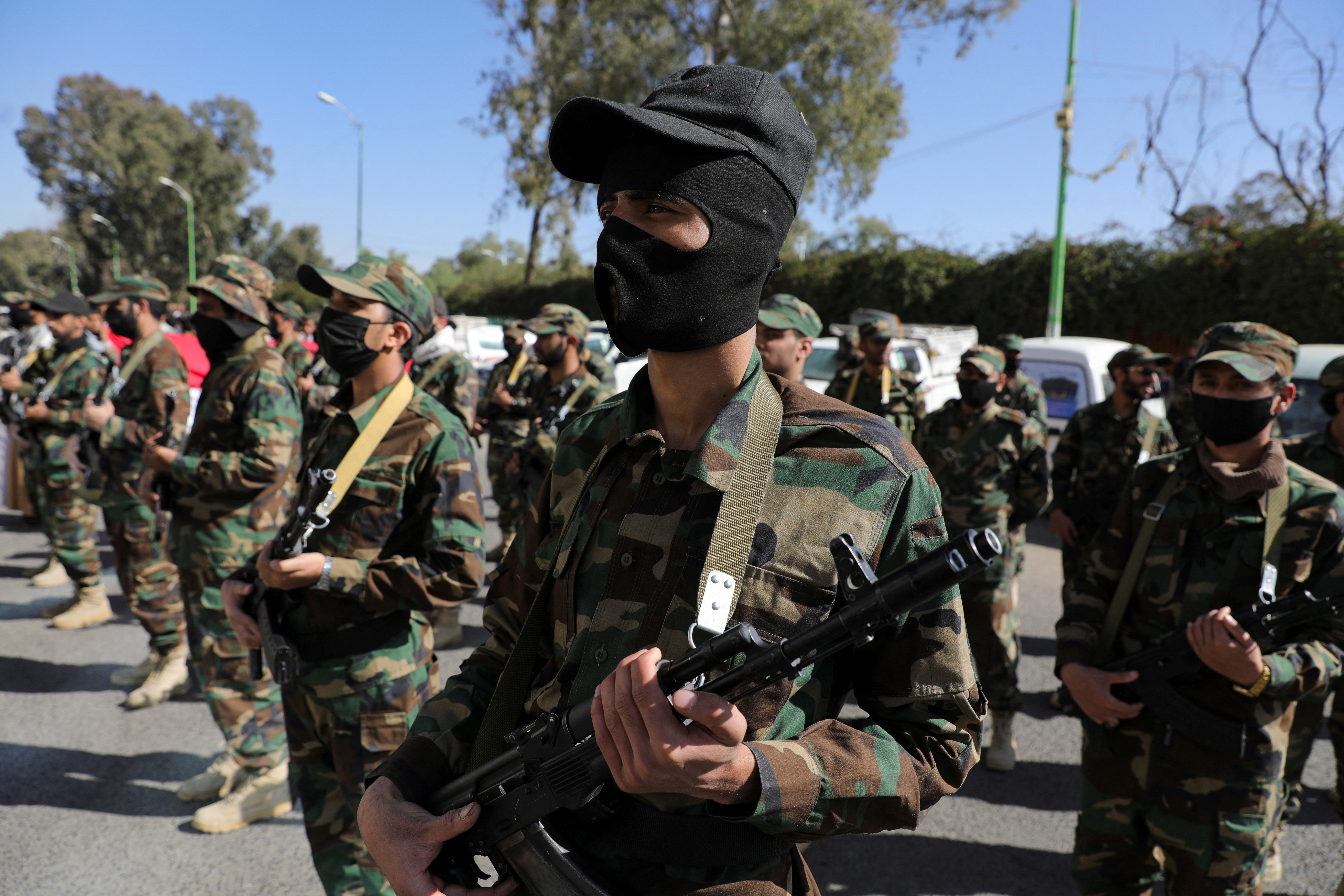 Houthi mobilization trainees parade in Sanaa