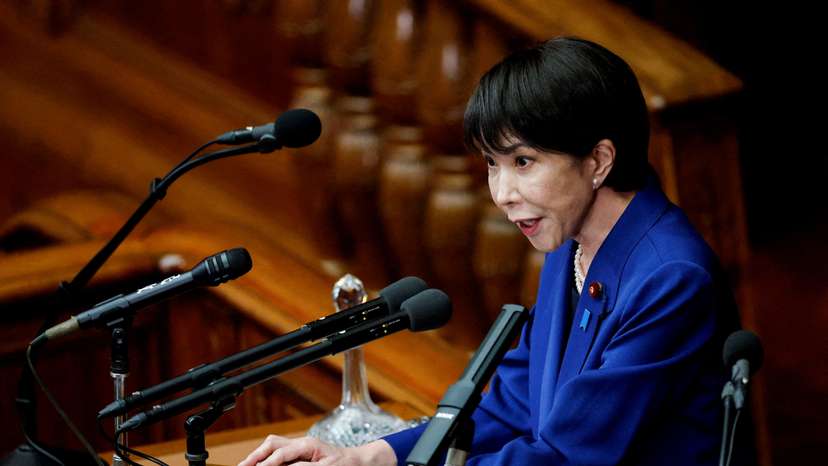 FILE PHOTO: Japan's Prime Minister Sanae Takaichi in parliament in Tokyo