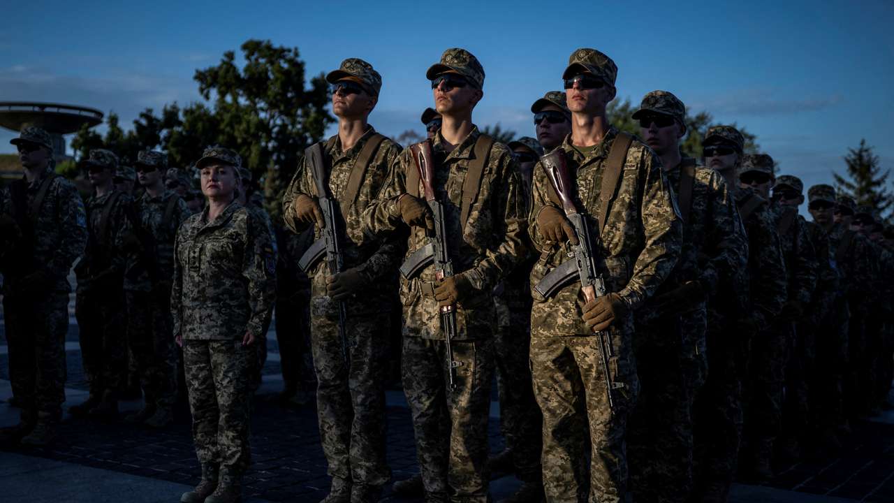 FILE PHOTO: Cadets of Military Institute of Taras Shevchenko National University take part in a swearing-in ceremony in Kyiv