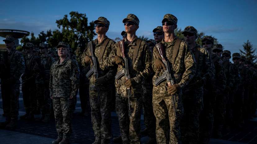 FILE PHOTO: Cadets of Military Institute of Taras Shevchenko National University take part in a swearing-in ceremony in Kyiv