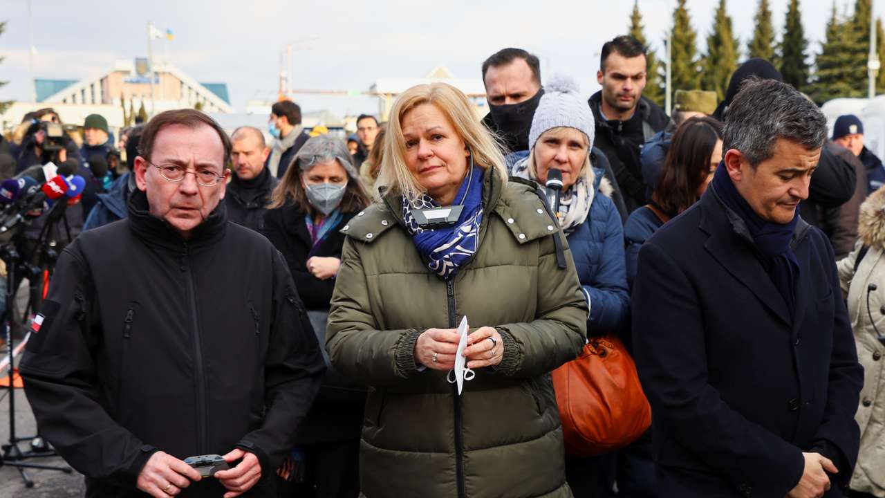 Polish Minister of Interior Kaminski meets his counterparts German Faeser and French Darmanin, in Korczowa