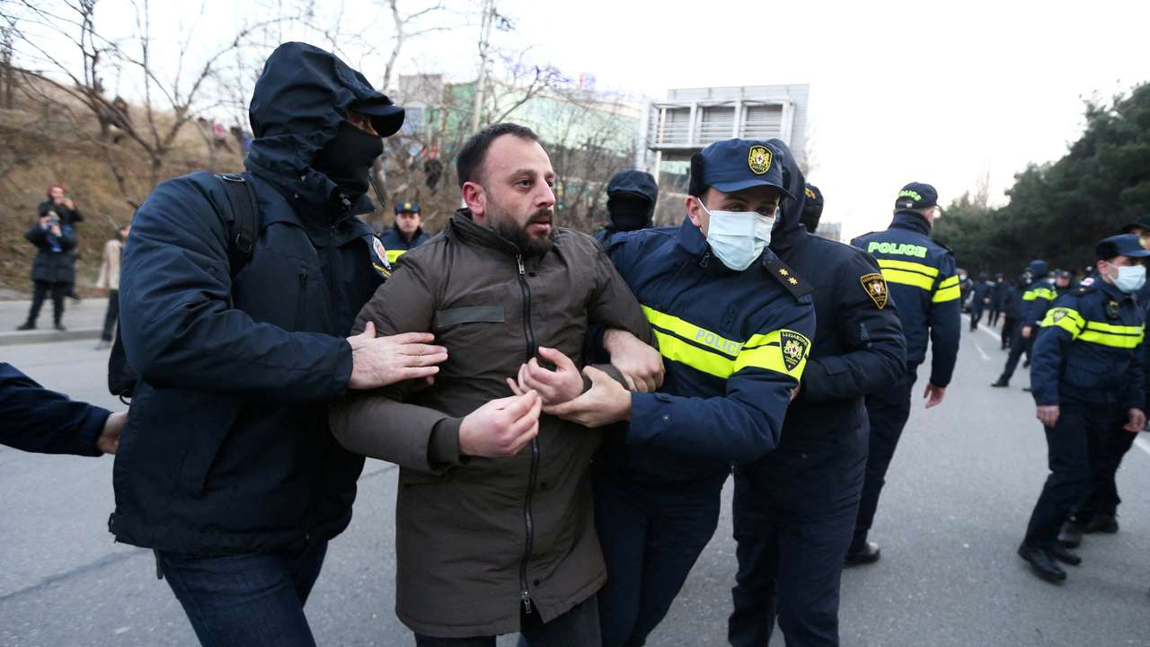 FILE PHOTO: Georgian opposition supporters hold a rally in Tbilisi
