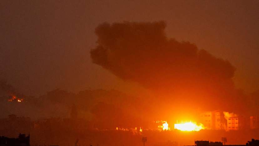 Smoke billows after an Israeli airstrike in Gaza, amid the ongoing conflict between Israel and the Palestinian Islamist group Hamas, as seen from southern Israel