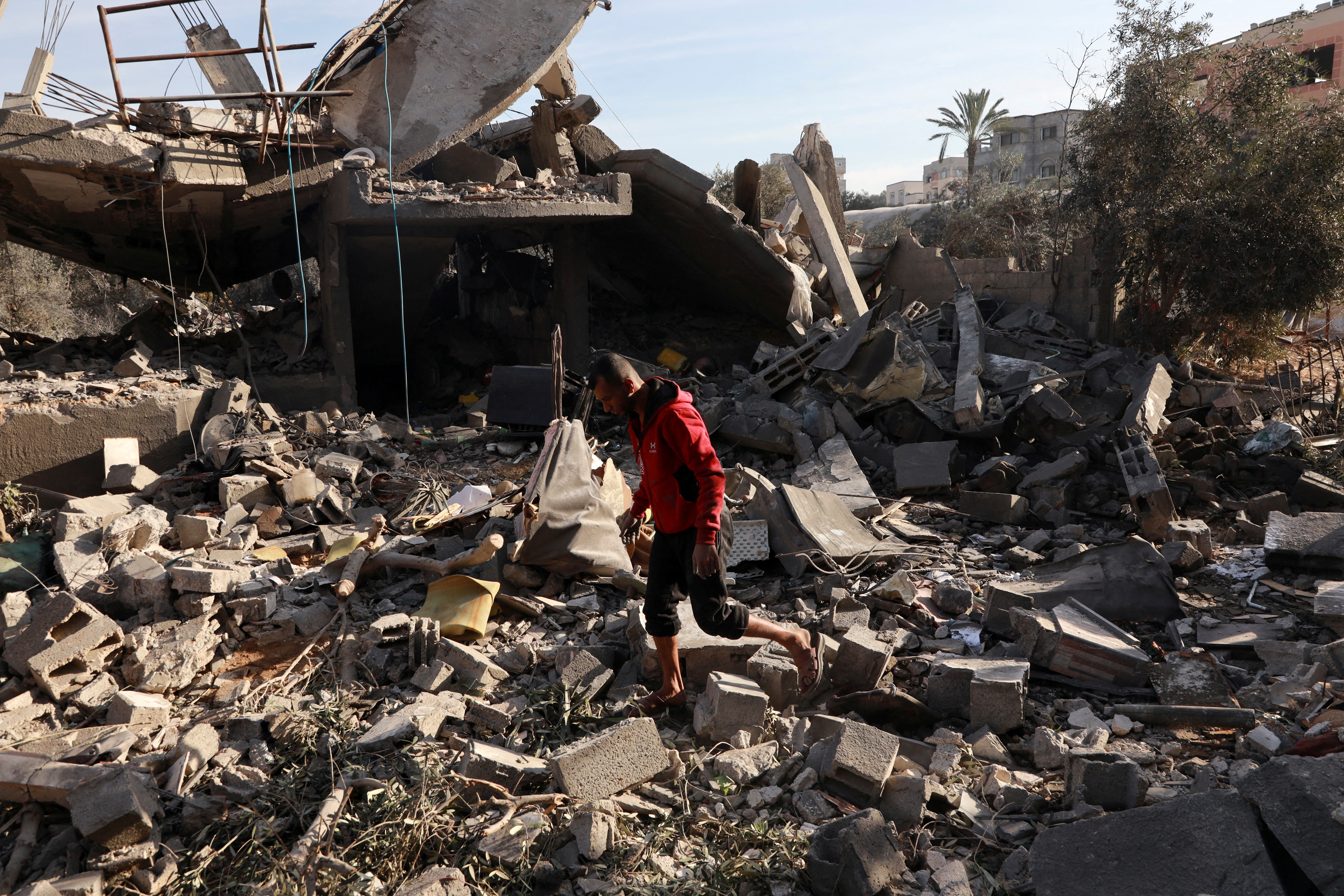 Aftermath of an Israeli strike on a house in Nuseirat, central Gaza Strip