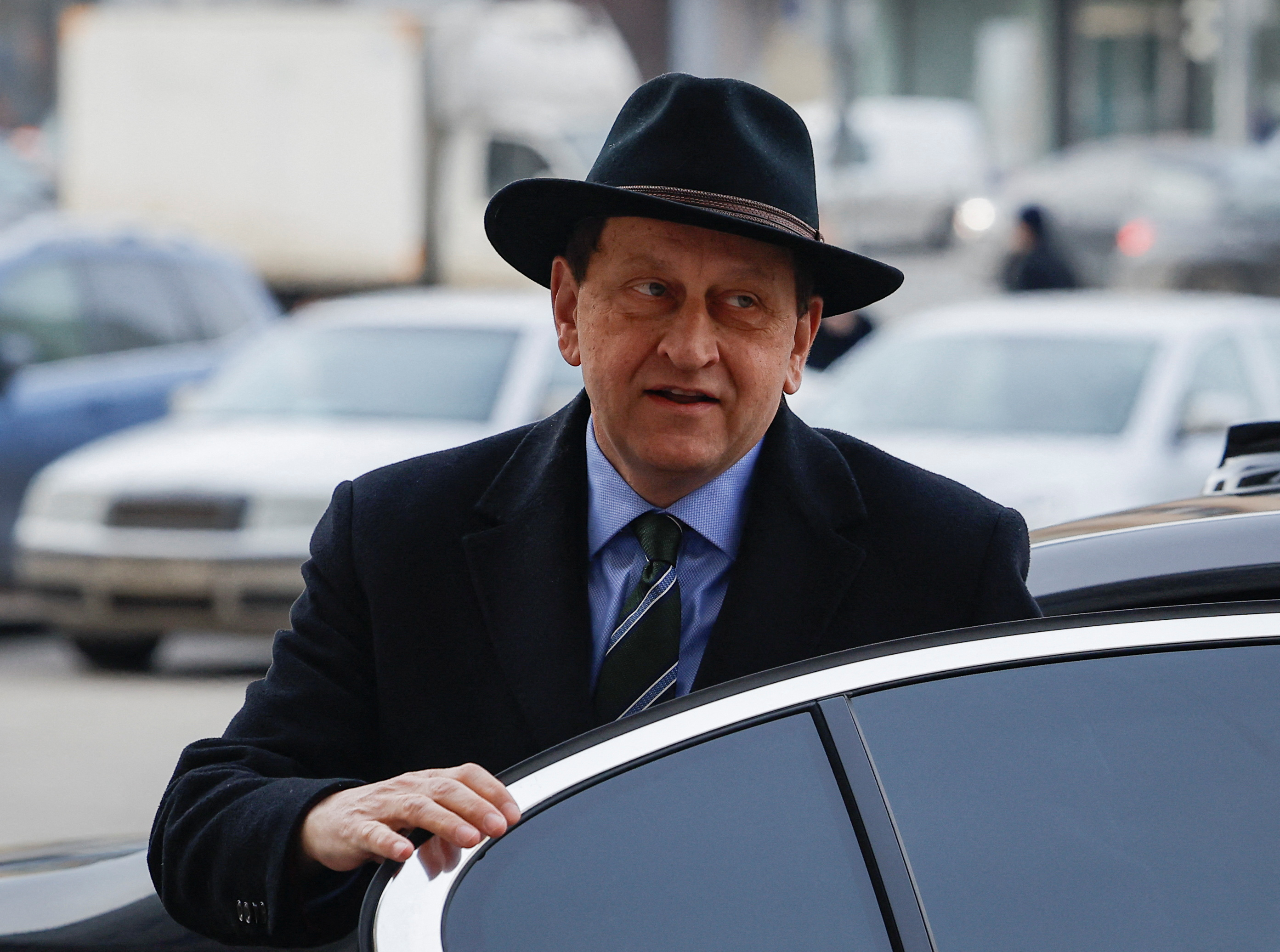 Ambassador of Germany to Russia Alexander Graf Lambsdorff is seen outside the Russian Foreign Ministry in Moscow