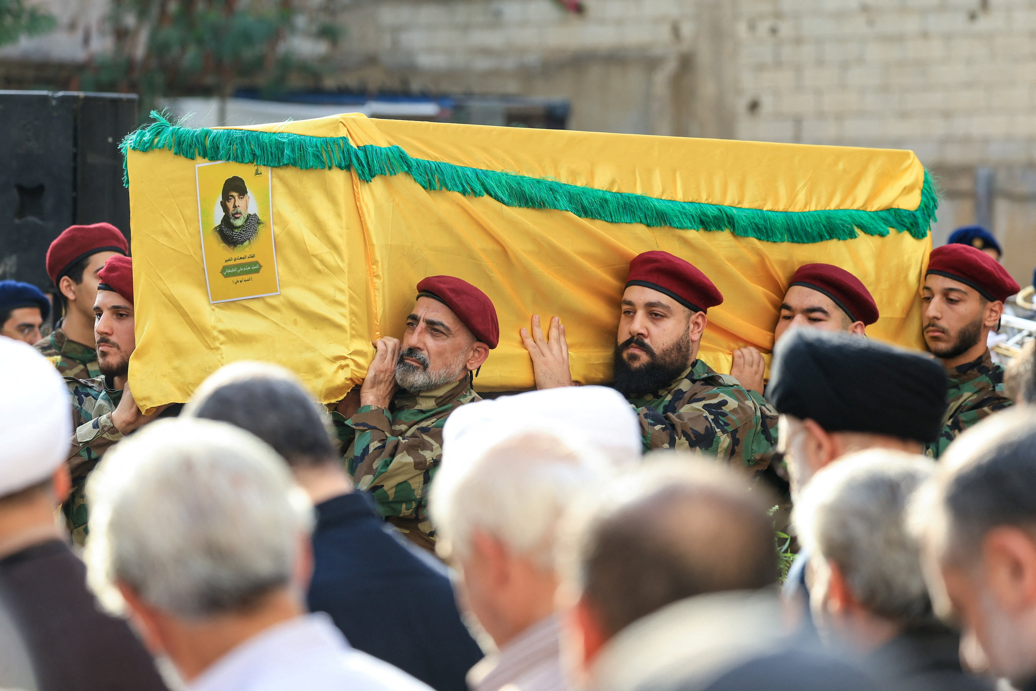 Funeral of Hezbollah's top military official Haytham Ali Tabtabai, in Beirut's southern suburbs