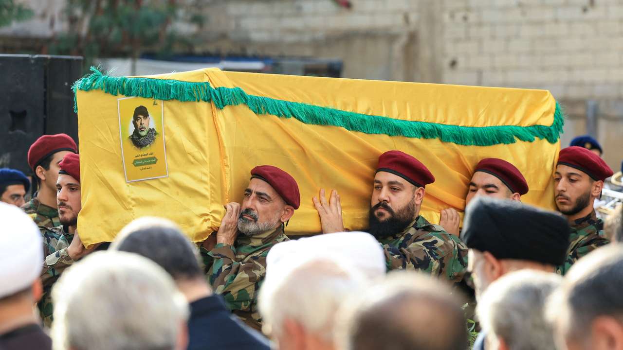 Funeral of Hezbollah's top military official Haytham Ali Tabtabai, in Beirut's southern suburbs
