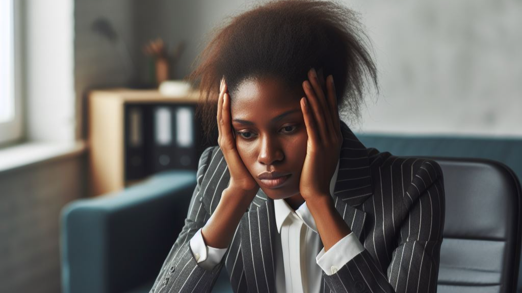 An African in an office looking stressed