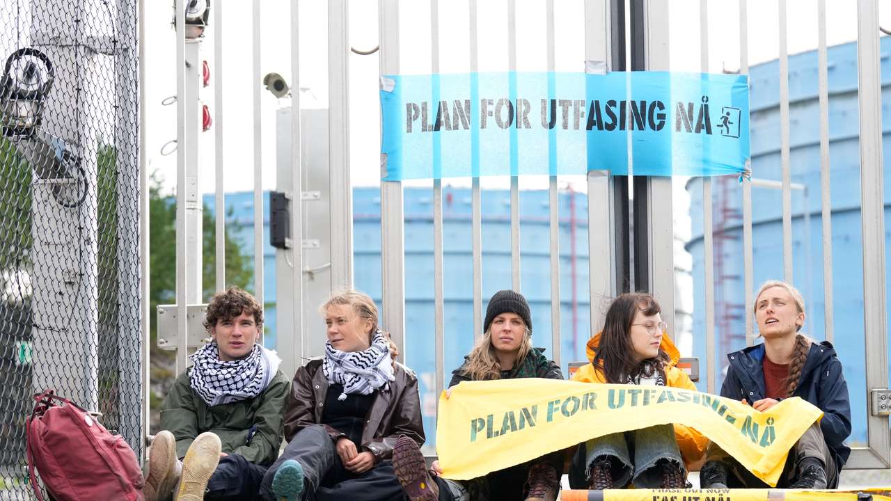 Greta Thunberg and Extinction Rebellion activists block parts of Norwegian gas processing plant, in Tysvaer