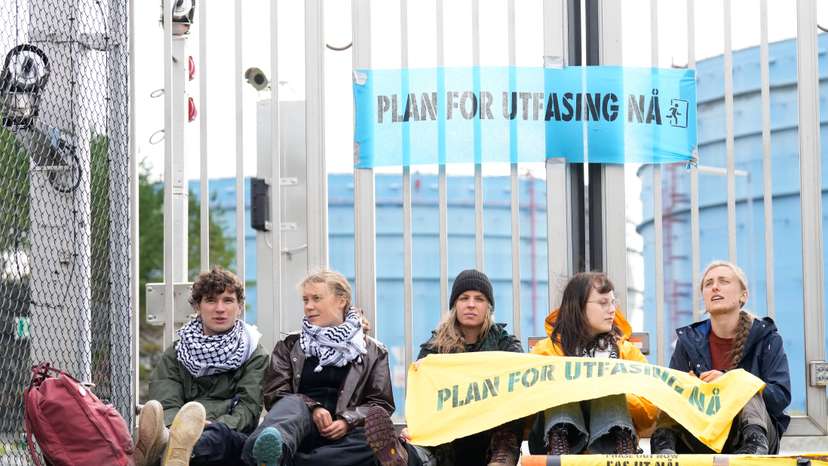 Greta Thunberg and Extinction Rebellion activists block parts of Norwegian gas processing plant, in Tysvaer
