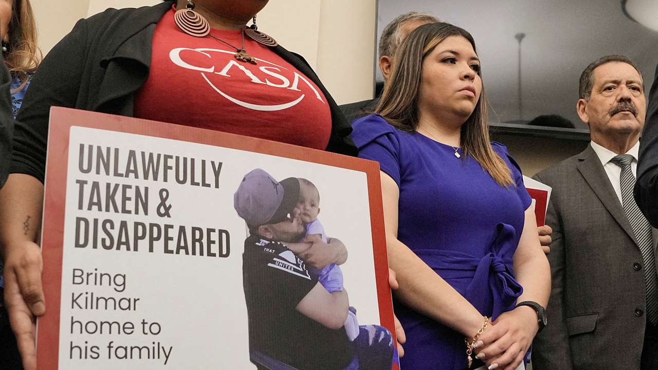 FILE PHOTO: Family members and supporters of Kilmar Abrego Garcia hold a press conference in Washington