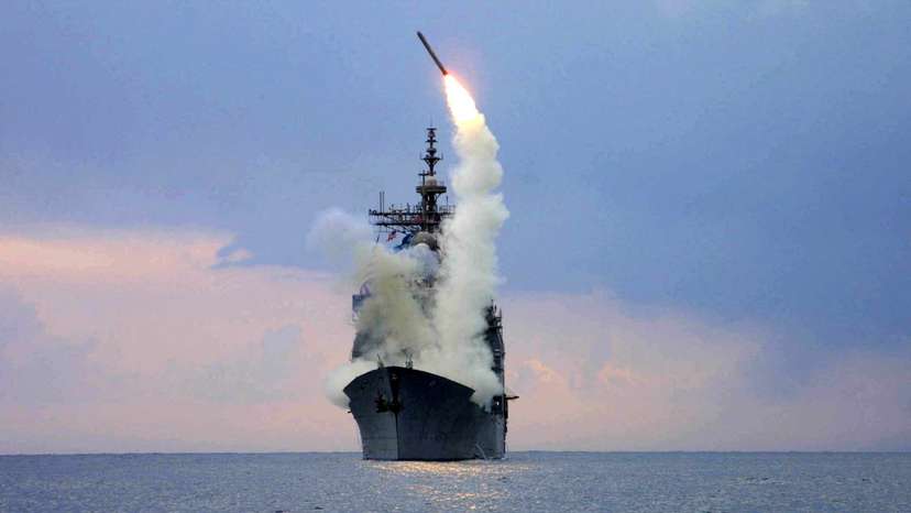 FILE PHOTO: A Tomahawk Land Attack Missile (TLAM) is launched from the guided missile cruiser USS Cape St. Georg..
