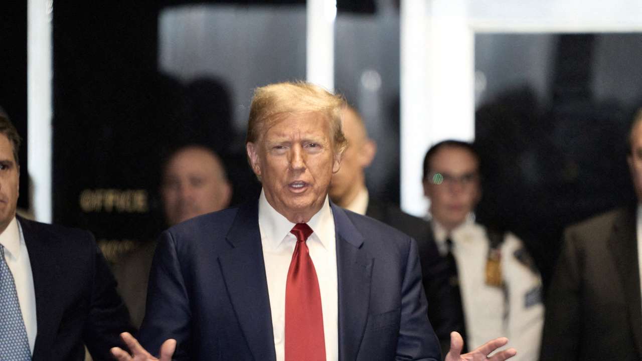 FILE PHOTO: Former U.S. President Donald Trump criminal case, on charges stemming from hush money paid to a porn star, in New York City