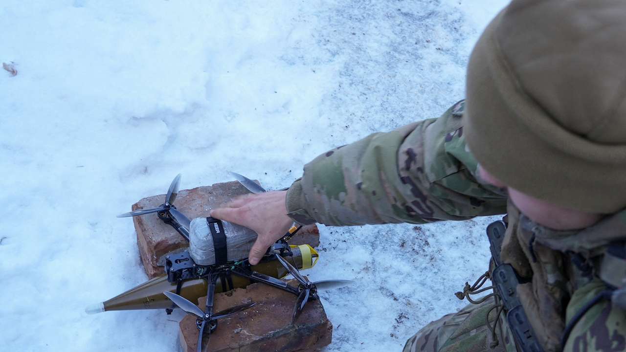 FILE PHOTO: Ukrainian serviceman prepares to fly a first person view (FPV) drone at a position near the town of Horlivka