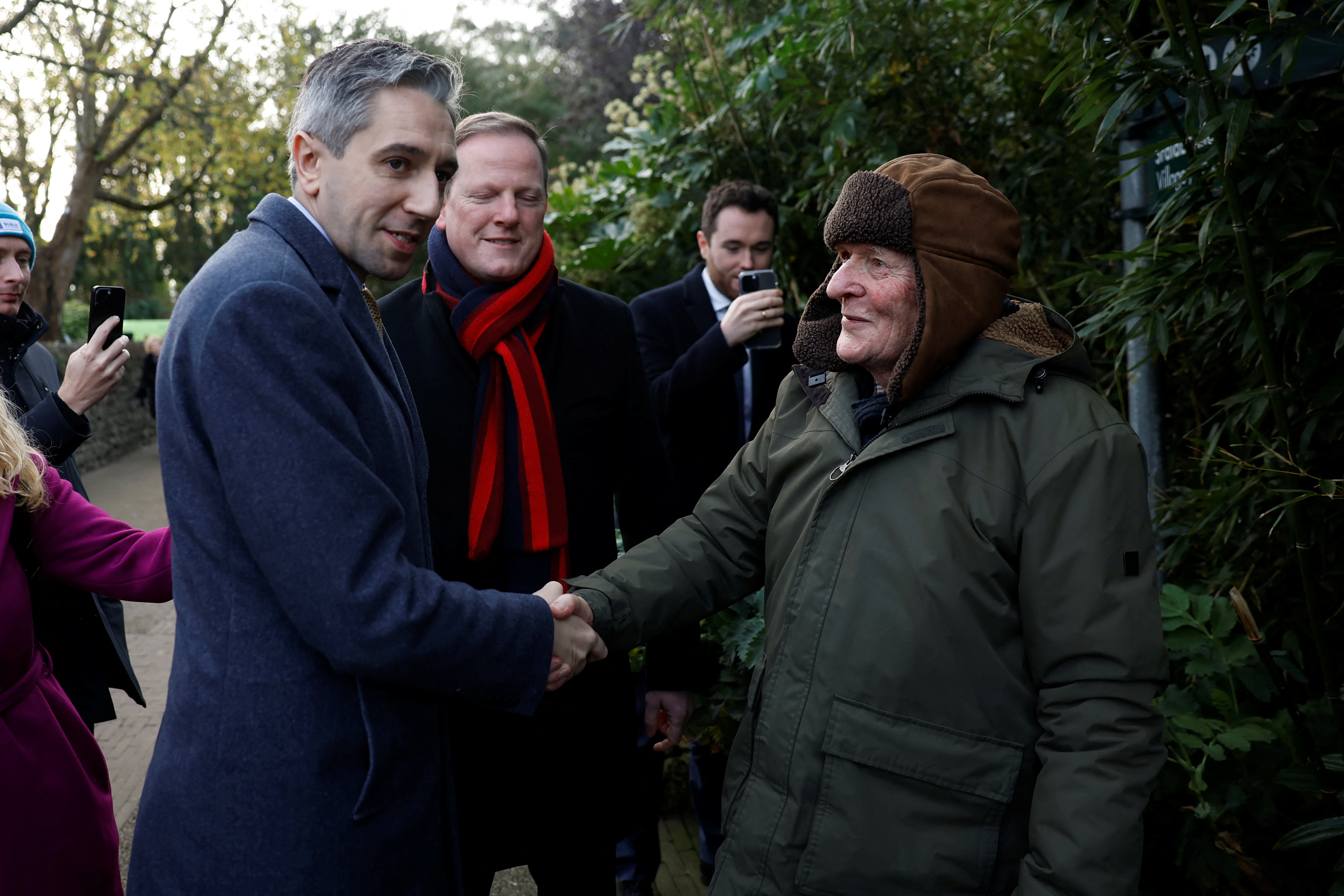 Taoiseach Simon Harris canvasses ahead of a general election, in Dublin