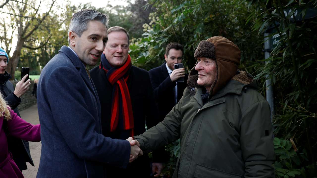 Taoiseach Simon Harris canvasses ahead of a general election, in Dublin