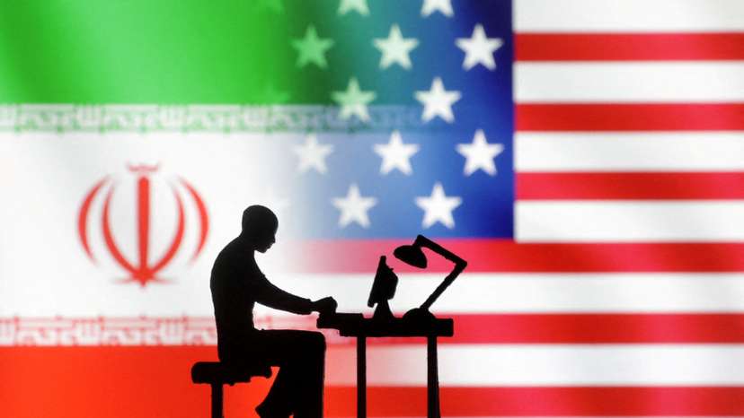 Illustration shows USA and Iran flags