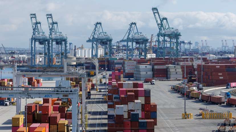 Shipping containers from China at the Port of Los Angeles, in Wilmington