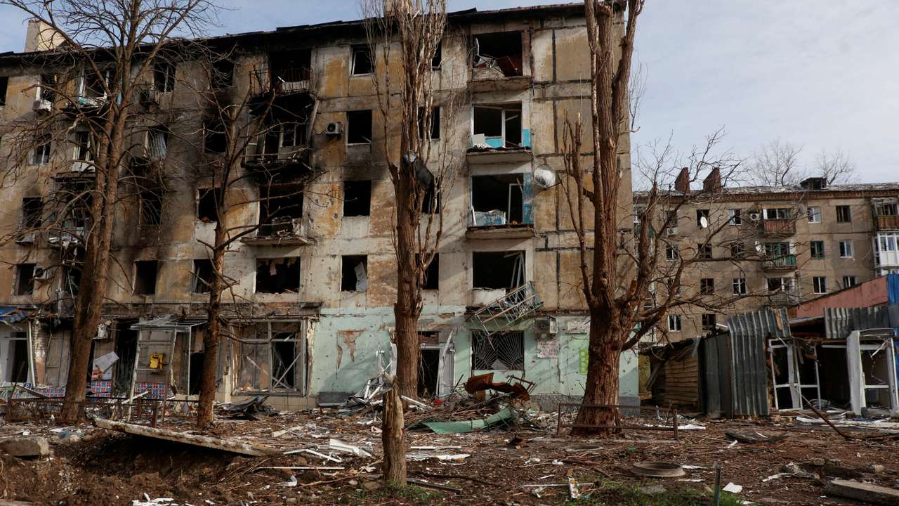 FILE PHOTO: View shows residential buildings heavily damaged by permanent Russian military strikes in the front line town of Avdiivka