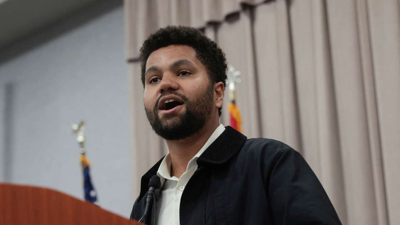 U.S. Congressman Maxwell Frost (D-FL)) addresses the Michigan Democratic Party People's Town Hall in Warren