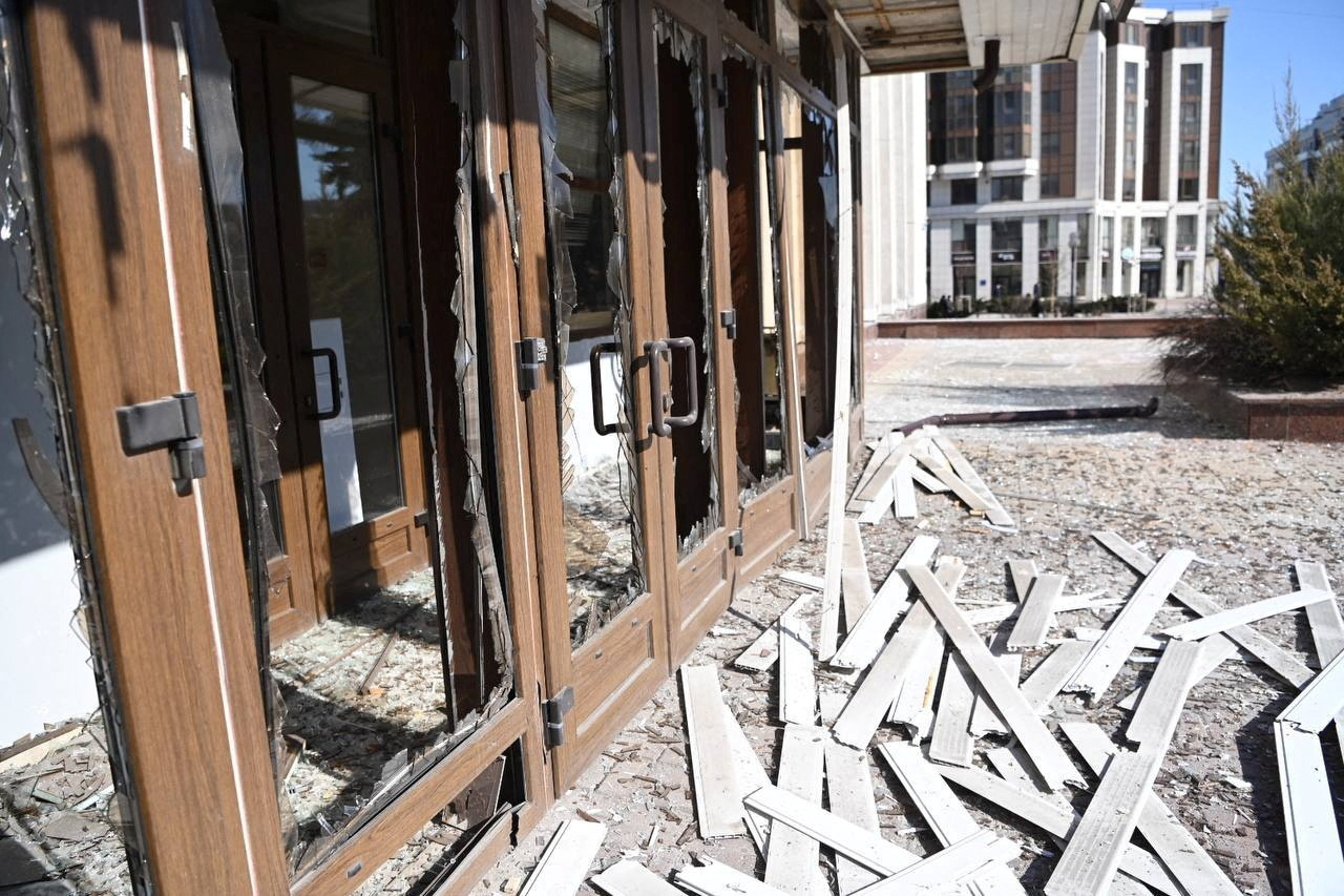 A view shows the city administration building, which, according to local authorities, was damaged by a Ukrainian drone attack, in Belgorod