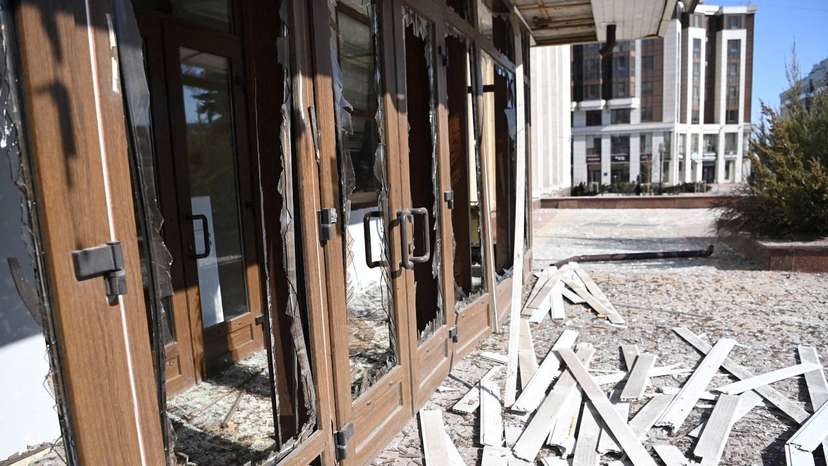 A view shows the city administration building, which, according to local authorities, was damaged by a Ukrainian drone attack, in Belgorod